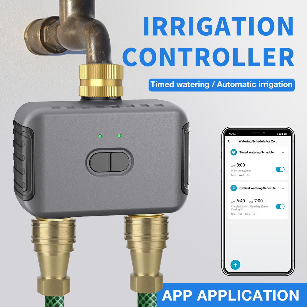 Smart Gardening - Tuya-temporizador de riego de 2 zonas,